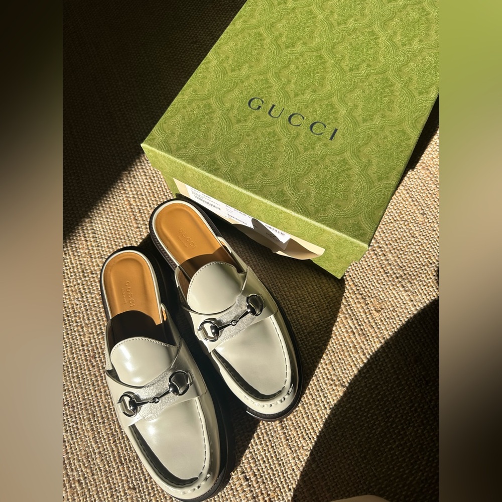 Gucci cordovan lux leather mule mystic white unworn